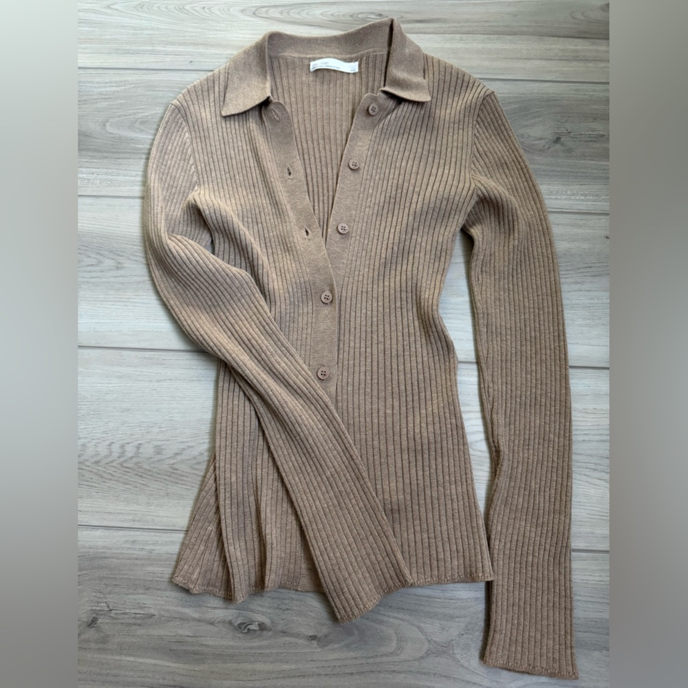 Oak+Fort Ribbed Tan Sweater, Size XS